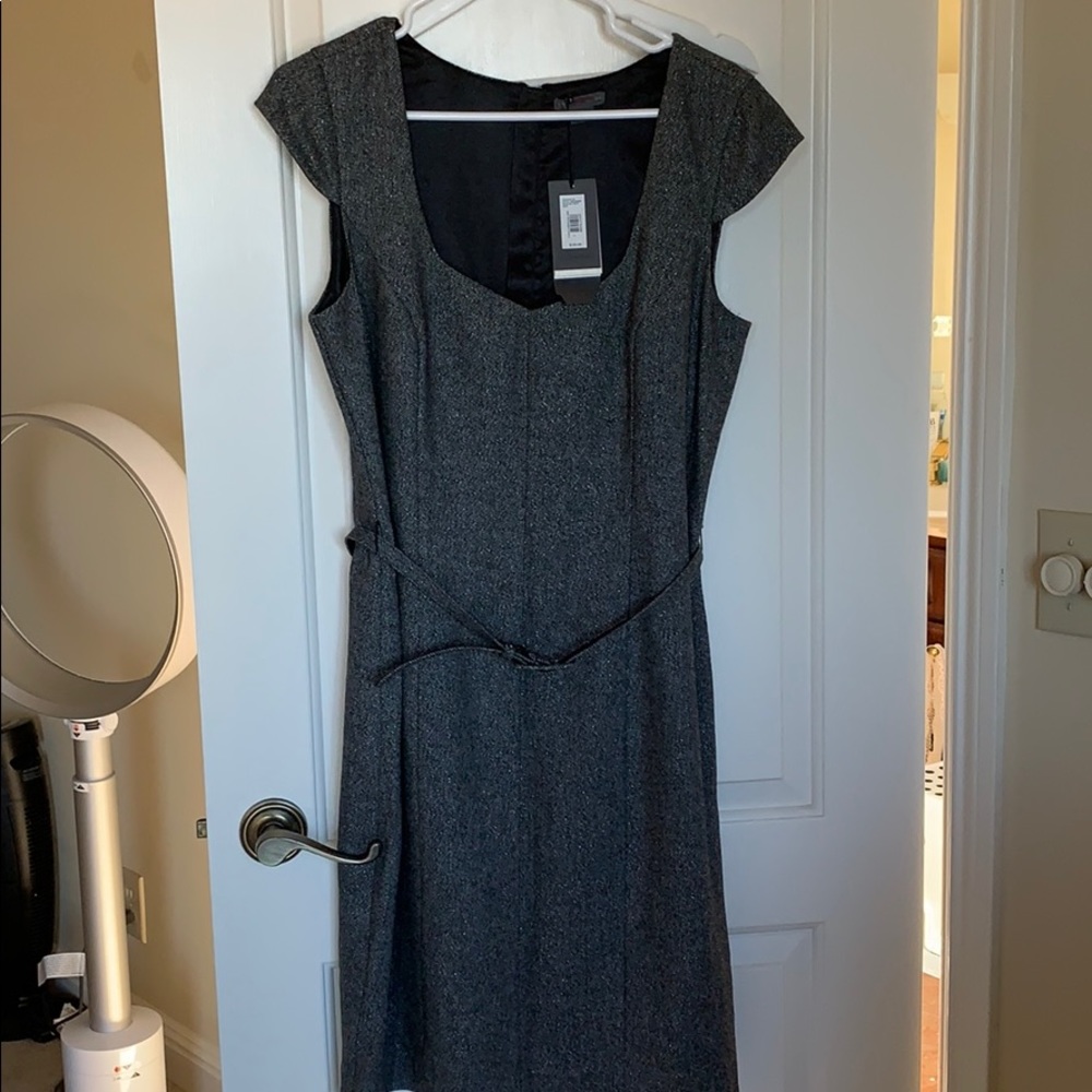 Dark gray midi dress with metallic thread